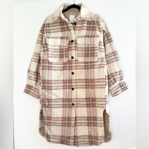Plaid Wool Blend Long Shacket